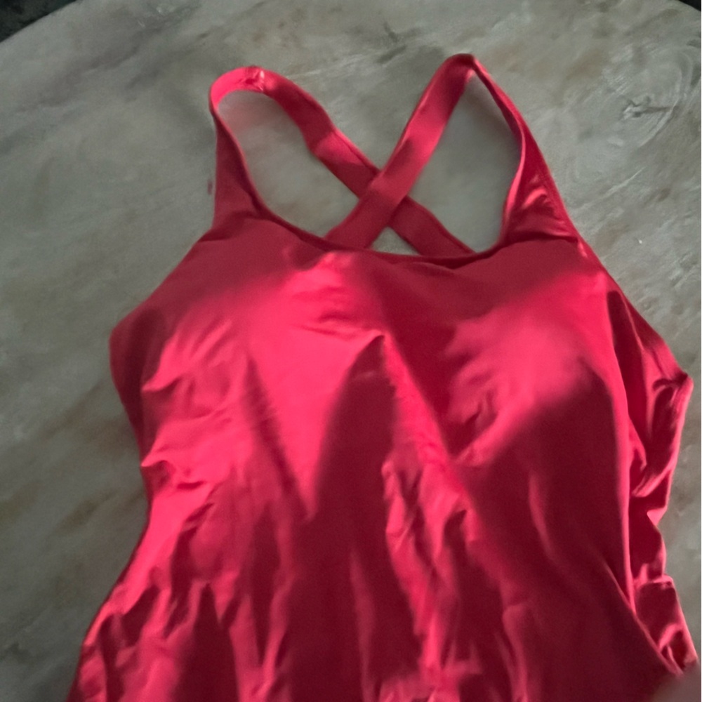 Andie Red One-Piece Swimsuit with Scoop Neckline - Picture 2 of 7